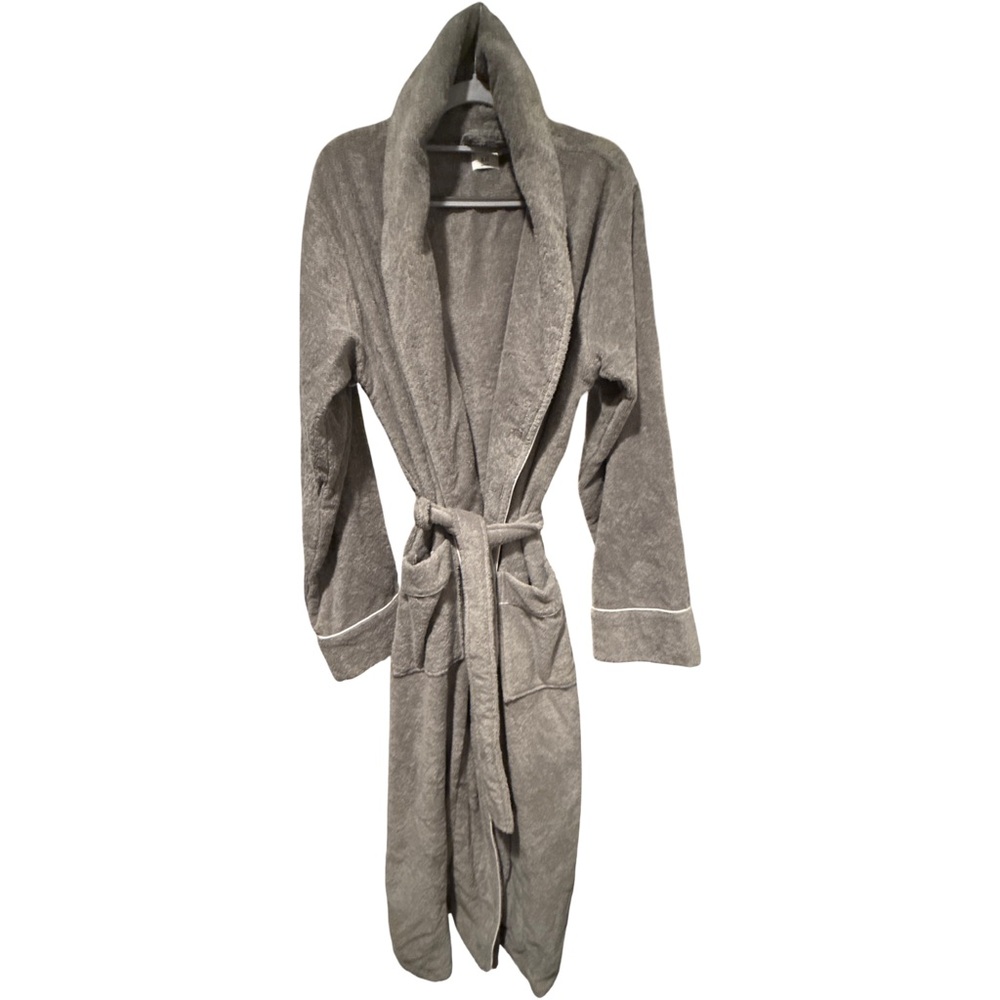 Restoration Hardware 💯 Turkish Cotton Robe Grey/ White piping.Sz: Large